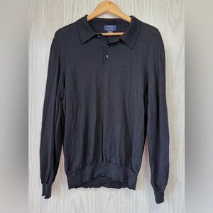 Brooks 346 Fine Italian Merino Wool Long Sleeve Polo Black Size Large